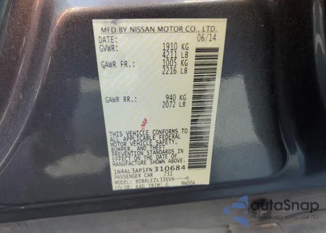 2015 Nissan Altima 2.5 из США, поврежденный, VIN 1N4AL3AP1FN310684